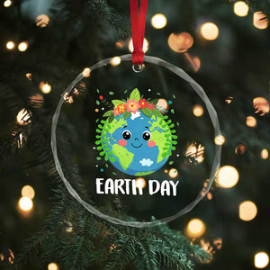 Happy Earth Day Crystal Glass Ornament Cute Earth With Floral TS02 Print Your Wear