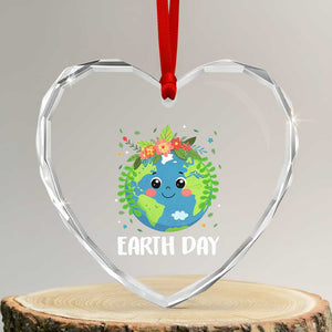Happy Earth Day Heart Crystal Glass Ornament Cute Earth With Floral TS02 Transparent Glass 3'' Heart Print Your Wear