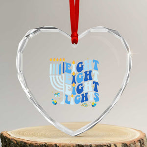 Happy Hanukkah Heart Crystal Glass Ornament Retro Groovy Eight Nights and Eight Lights TS10 Transparent Glass 3'' Heart Print Your Wear