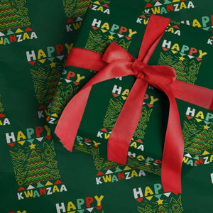 Happy Kwanzaa Christmas Wrapping Paper Roll African American Holiday Christmas Tree TS10 Green Print Your Wear
