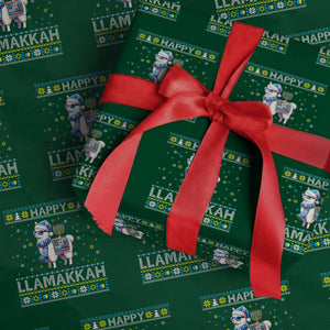 Happy LLamakkah Wrapping Paper Roll Funny Llama Ugly Hanukkah Christmas Gift TS12 Green Print Your Wear