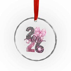 Happy New Year 2026 Crystal Glass Ornament Hello 2026 Disco Ball Pink Coquette Bow Faux Glitter TS11 Print Your Wear