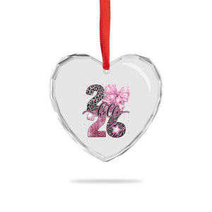 Happy New Year 2026 Heart Crystal Glass Ornament Hello 2026 Disco Ball Pink Coquette Bow Faux Glitter TS11 Print Your Wear