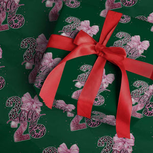 Happy New Year 2026 Wrapping Paper Roll Hello 2026 Disco Ball Pink Coquette Bow Faux Glitter TS11 Green Print Your Wear