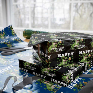 Happy St Pat Rex Day Wrapping Paper Roll Funny Dinosaur Drinking Beer TS12 Black Print Your Wear