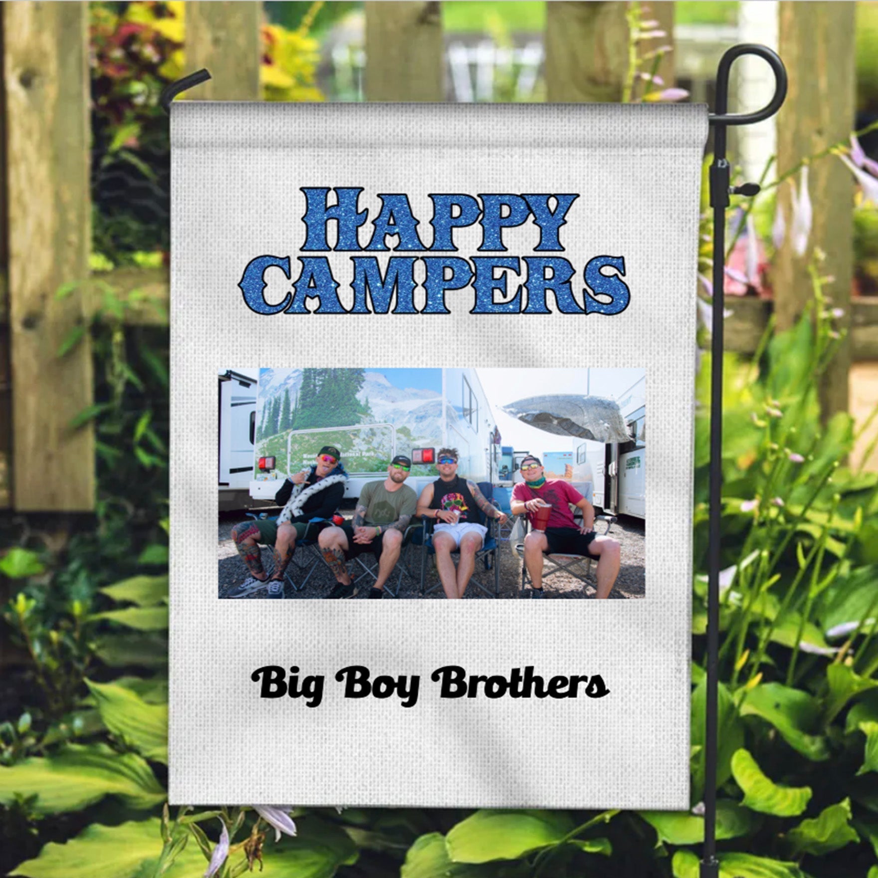 Personalized Photo Camping Flag Camping Sign Happy Campers CTM One Size Custom - Printyourwear