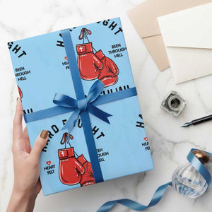 Hard Fought Hallelujah Wrapping Paper Roll Christian Boxing Gloves Bible Verse Faith TS14 Light Blue Print Your Wear