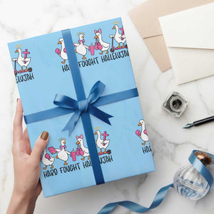 Hard Fought Hallelujah Wrapping Paper Roll Funny Christian Goose TS14 Light Blue Print Your Wear