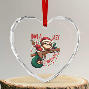 Have A Lazy Xmas Heart Crystal Glass Ornament Cute Xmas Sloth TS12 Transparent Glass 3'' Heart Print Your Wear