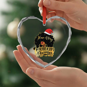 Have A Melanin Xmas African American Santa Girl Xmas Heart Crystal Glass Ornament TS11 Print Your Wear