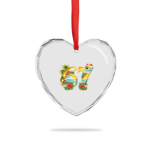 Hawaii Six Seven Heart Crystal Glass Ornament Tropical Hibiscus Vacation Graphic