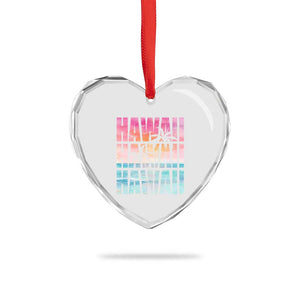 Hawaii Summer Vacation Heart Crystal Glass Ornament Vintage Tropical Beach Graphic