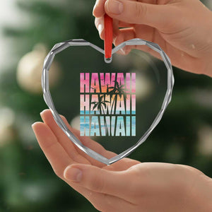 Hawaii Summer Vacation Heart Crystal Glass Ornament Vintage Tropical Beach Graphic