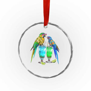 Hawaiian Parrots Drinking Margaritas Crystal Glass Ornament Beach Vacation Gift