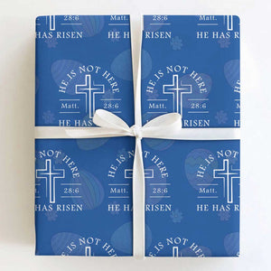 He Is Not Here He Has Risen Wrapping Paper Roll Jesus Christ Easter Cross Christian Matt 28:6 TS10 Royal Blue Print Your Wear