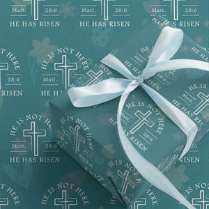 He Is Not Here He Has Risen Wrapping Paper Roll Jesus Christ Easter Cross Christian Matt 28:6 TS10 Teal Print Your Wear
