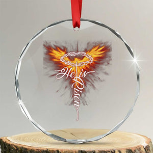 He Is Risen Crystal Glass Ornament Jesus Resurrection Easter Christian Cross Phoenix Rising TS10 Transparent Glass 3'' Circle Print Your Wear