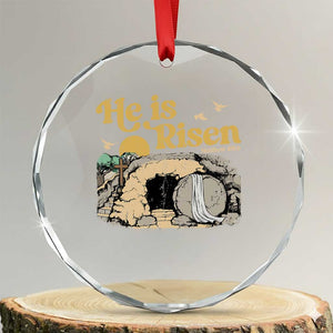 He Is Risen Crystal Glass Ornament Retro Vintage Easter Jesus Christian Apparel TS10 Transparent Glass 3'' Circle Print Your Wear