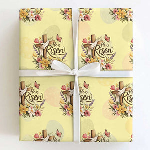 He Is Risen Floral Cross Christian Easter Wrapping Paper Roll Spring Flowers Butterfly Faith Inspirational Gift TS02 Light Yellow Print Your Wear