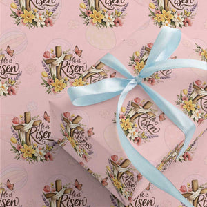 He Is Risen Floral Cross Christian Easter Wrapping Paper Roll Spring Flowers Butterfly Faith Inspirational Gift TS02 Light Pink Print Your Wear