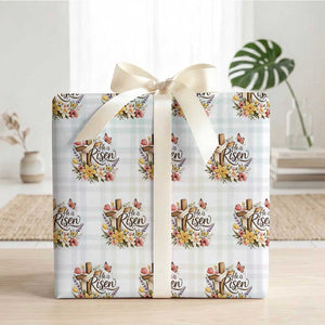He Is Risen Floral Cross Christian Easter Wrapping Paper Roll Spring Flowers Butterfly Faith Inspirational Gift TS02 White Plaid Print Your Wear