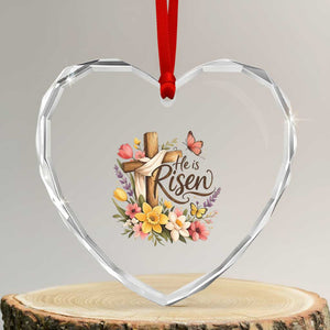 He Is Risen Floral Cross Christian Easter Heart Crystal Glass Ornament Spring Flowers Butterfly Faith Inspirational Gift TS02 Transparent Glass 3'' Heart Print Your Wear