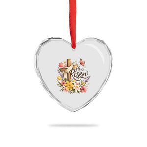 He Is Risen Floral Cross Christian Easter Heart Crystal Glass Ornament Spring Flowers Butterfly Faith Inspirational Gift TS02 Print Your Wear