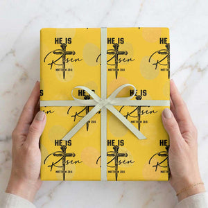 He Is Risen Matthew 28:6 Christian Easter Wrapping Paper Roll Nail Cross Faith Religious Inspirational Gift TS02 Yellow Print Your Wear