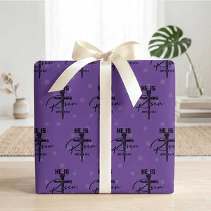 He Is Risen Matthew 28:6 Christian Easter Wrapping Paper Roll Nail Cross Faith Religious Inspirational Gift TS02 Purple Print Your Wear