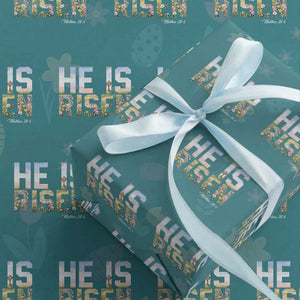He Is Risen Matthew 28:6 Floral Christian Easter Wrapping Paper Roll Spring Flowers Cross Landscape Faith Inspirational Gift TS02 Teal Print Your Wear
