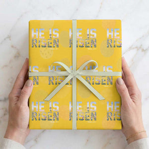 He Is Risen Matthew 28:6 Floral Christian Easter Wrapping Paper Roll Spring Flowers Cross Landscape Faith Inspirational Gift TS02 Yellow Print Your Wear