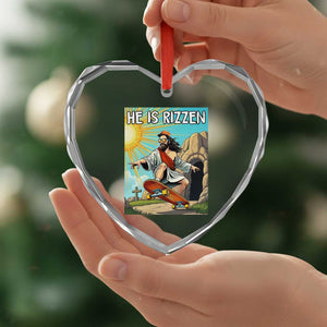 He is Rizzen Heart Crystal Glass Ornament Funny Jesus Skateboarding Christian Meme TS10 Print Your Wear