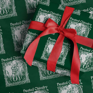 Heated Chivalry Kissing Knights Wrapping Paper Roll Romantic Funny Medieval Woodcut Fantasy Folklore Graphic TS02 Green Print Your Wear
