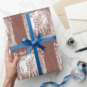 Heated Chivalry Kissing Knights Wrapping Paper Roll Romantic Funny Medieval Woodcut Fantasy Folklore Graphic TS02 Mocha Print Your Wear