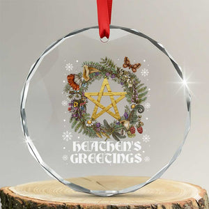 Heathens Greeting Crystal Glass Ornament Pagan Christmas Wreath Yule Holiday TS11 Transparent Glass 3'' Circle Print Your Wear