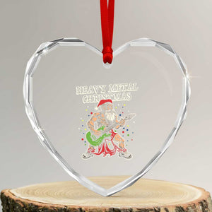 Heavy Metal Santa Heart Crystal Glass Ornament Playing Guitar Christmas Rock Music Lover TS02 Transparent Glass 3'' Heart Print Your Wear