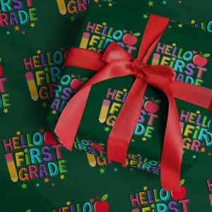 Hello First Grade Teacher Wrapping Paper Roll Back To School 1st Grade Team TS10 Green Print Your Wear