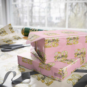 Hello New Year 2026 Vintage Floral Patchwork Quilt Wrapping Paper Roll TS11 Light Pink Print Your Wear