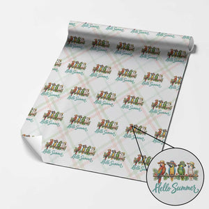Hello Summer Parrots Wrapping Paper Roll Tropical Beach Vacation Graphic