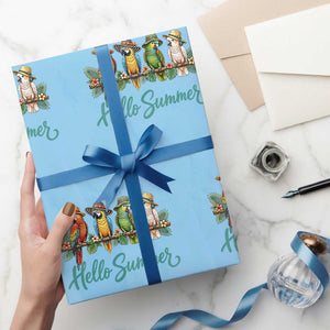 Hello Summer Parrots Wrapping Paper Roll Tropical Beach Vacation Graphic
