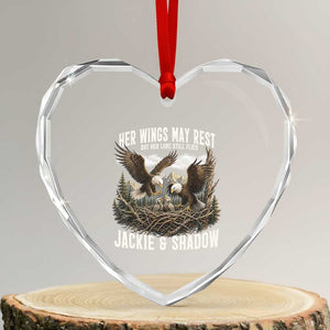 Her Wings May Rest Jackie and Shadow Heart Crystal Glass Ornament Bald Eagle Nest Family Tribute Graphic