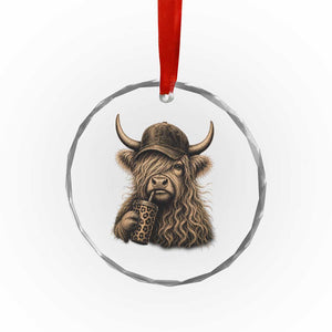 Highland Cow Funny Cute Coffee Lover Graphic Crystal Glass Ornament