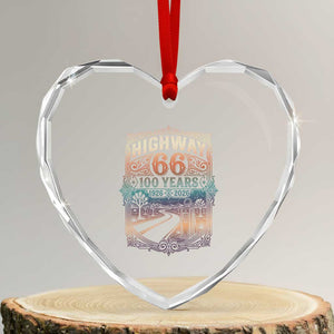 Highway 66 100 Years of the Mother Road Heart Crystal Glass Ornament Centennial 1926-2026 Desert Oasis Retro Rainbow Graphic TS02 Transparent Glass 3'' Heart Print Your Wear