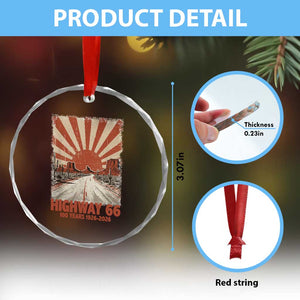 Highway 66 Main Street of America Sunset Horizon Crystal Glass Ornament Centennial 1926-2026 Retro Desert Sunburst Graphic TS02 Print Your Wear