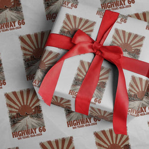 Highway 66 Main Street of America Sunset Horizon Wrapping Paper Roll Centennial 1926-2026 Retro Desert Sunburst Graphic TS02 White Print Your Wear