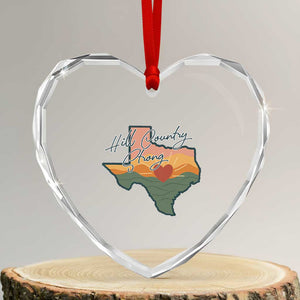 Hill Country Strong Heart Crystal Glass Ornament Texas Pride for Resilient Texans Retro TS02 Transparent Glass 3'' Heart Print Your Wear