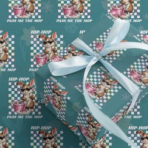 Hip Hop Easter Bunny Cleaning Pun Wrapping Paper Roll Funny Rabbit with Mop TS02 Teal Print Your Wear