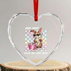 Hip Hop Easter Bunny Cleaning Pun Heart Crystal Glass Ornament Funny Rabbit with Mop TS02 Transparent Glass 3'' Heart Print Your Wear