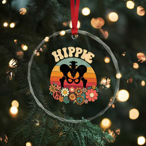 Hip Replacement Recovery Crystal Glass Ornament Hippie 70s Retro Sunset Floral Anatomy Graphic