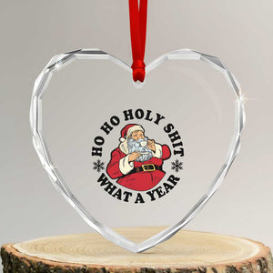Ho Ho Holy Shit What A Year Heart Crystal Glass Ornament Funny Christmas Santa TS11 Transparent Glass 3'' Heart Print Your Wear